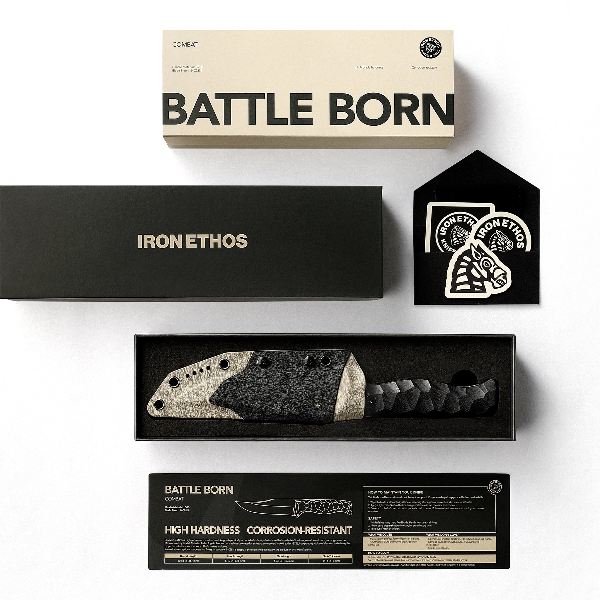 Battle Born Fixed Blade | 14C28N & G10 - Iron Ethos