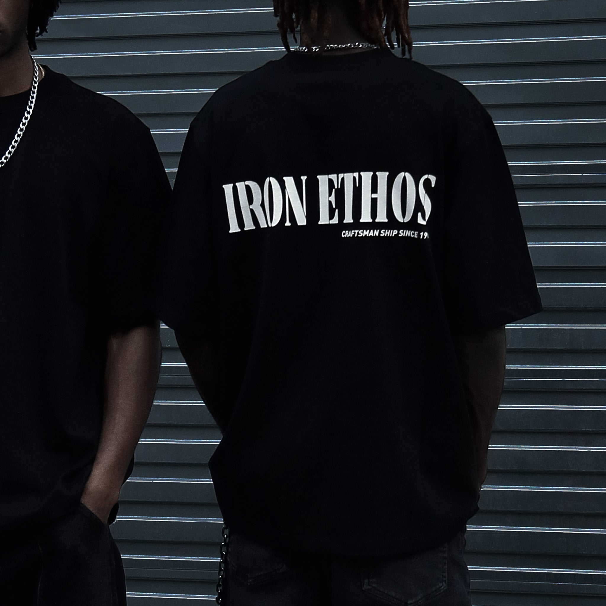 Iron Ethos Wordmark Tee: Back View (Model Wearing)