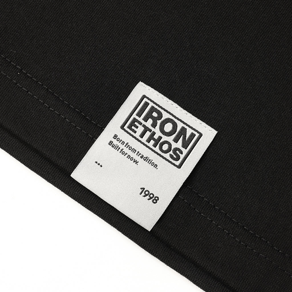 Iron Ethos V3 Graphic T-Shirt, Black Cotton T-Shirt, Close-up of Label Details